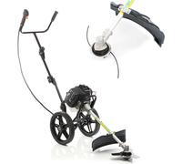 Decespugliatore a scoppio Wiltec 2in1 da 1,9 kW con ruote, tagliaerba con tagliaerba e decespugliatore, attrezzo da giardino con tagliabordi