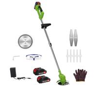 Decespugliatore da giardino regolabile senza fili, 2 x 2000 mAh, a batteria, decespugliatore con lame, decespugliatore elettrico per giardino per eliminare erbacce alberi da fiori, batteria e