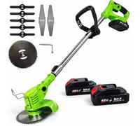 Decespugliatore Elettrico a Batteria, 2 Batterie 48V Max, Garanzia Post Vendita Tagliabordi Leggero e Potente per Giardino, Lama Regolabile, Silenzioso, Facile da Usare