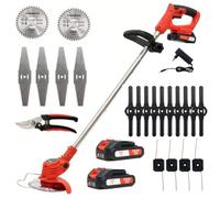 Decespugliatore Elettrico a Batteria, Tagliabordi a Batteria Brushless con 2 Batterie 21V, 4 Tipi lame + 1 forbice, decespugliatore per falciare prati