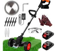 Decespugliatore Elettrico con Ruote e Due da Batterie 48V Ricaricabili Lame Versatili e Manico Regolabile Tagliabordi Senza Fili