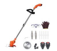 Decespugliatore elettrico da giardino, 450 W, senza fili, con lame, telescopico, taglia erbacce, leggero, 2 batterie (12 V 2,0 Ah) per eliminare erbacce fiori alberi (arancione)