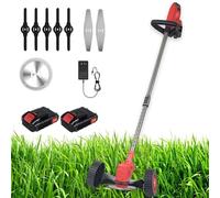 Decespugliatore elettrico senza fili, 3 in 1, con ruote, con 2 batterie e caricabatterie, mangiatore di erbacce senza fili, per giardino e cortile
