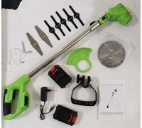Decespugliatore Elettrico Senza Fili a Batteria Ricaricabile, Potente, con Lame in Metallo e Plastica di Ricambio, Tagliabordi Telescopico Portatile per Erba, Siepi e Sterpaglie