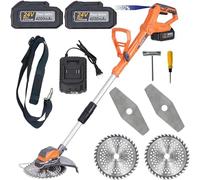 Decespugliatore elettrico senza fili con lama in metallo, 24 V, decespugliatore da giardino senza spazzole, potente decespugliatore senza fili, con 2 batterie da 4,0 Ah e 2 tipi di lame per prato e