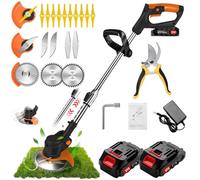 Decespugliatore elettrico senza fili, decespugliatore a batteria fornito con 2 batterie da 21 V e un caricabatterie, taglio bordo senza fili con 3 lame diverse, può tagliare prati e arbusti