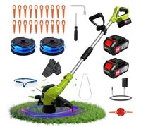 Decespugliatore elettrico senza fili,Nuovo Aggiornamento Taglio Bordo Decespugliatore A Batteria Elettrica Senza Fili, Supporto Ausiliare, Ruote Laterali,per Prato, Taglio Di Alberi (Verde)