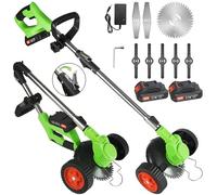 Decespugliatore Elettrico Senza Fili, tagliaerba 3 in 1 con Ruote e 3 Tipi di Lame, decespugliatore/bordatore/decespugliatore Pieghevole per Giardino e Cortile