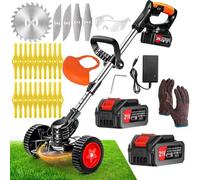 Decespugliatore elettrico senza fili, taglio bordo 2 batterie 21 V e caricatore dimensioni manico telescopico, ruote rimovibili regolabili,leggero a basso rumore per il taglio del giardino, prati