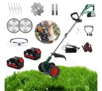 Decespugliatore Elettrico Senza Filo Con 2 Batterie,2000w Tagliasiepi A Carrello Professionale 2 In 1 Con 4 Tipi Di Lame, Maniglia Telescopica, Per Prato Campo Da Giardino (Ha le ruote)