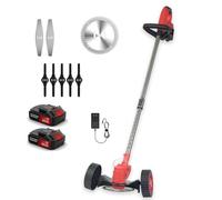 Decespugliatore elettrico su ruote, tagliaerba con 3 tipi di lame e 2 batterie, tagliabordi a batteria per giardino, cortile, a batteria