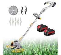Decespugliatore Leggero, Decespugliatore A Batteria, Decespugliatore E Bordatore A Batteria, Due Batterie Ricaricabili 4.0Ah, 3 Tipi Lame, 11000 Giri/Min, Per Prati Terreni Agricoli, Cura Prato 21B