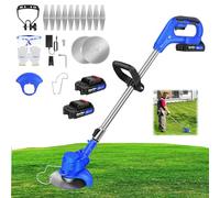 Decespugliatore, Tagliabordi a batteria, decespugliatore elettrico a batteria 21V con 10x lame in metallo e 2x 1,5Ah batterie Tagliaerba con testa regolabile e manico telescopico (blu)