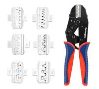 Dechengbao - Set di utensili per crimpatura, pinza per cavi a cricchetto, crimpatrice per terminali elettrici con 6 teste per cambio rapido, termorestringente/isolato/nudo/puntali/crimpare a vanga