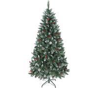 DecHome Albero di Natale Alto 180 cm da Interno con 620 Rami Pigne e Bacche Rosse Base in Metallo colore Verde
