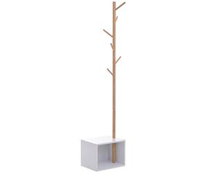 DecHome - Appendiabiti da terra, Attaccapanni 6 Ganci In Bambù 40x30x180 cm Bianco