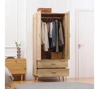 DecHome - Armadio Camera da Letto Guardaroba 2 Ante Battenti e 2 Cassetti con Asta Appendiabiti 80x54x180 cm Legno