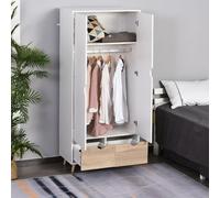 DecHome - Armadio Camera da Letto, Guardaroba con 2 Ante Battenti e 2 Cassetti, Asta Appendiabiti, 80x40x180 cm, Bianco
