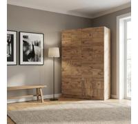 DecHome - Armadio Camera da Letto, Guardaroba con 4 Ante Battenti e 2 Cassetti, Asta Appendiabiti, in Legno, 120x41x170 cm Rovere Rustico