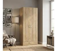 DecHome - Armadio camera letto Guardaroba 2 ante battenti e 1 cassetto con Asta Appendiabiti Dimensioni 88,9x54,2x210,5 cm colore Rovere medio