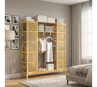 DecHome Armadio Guardaroba a Giorno con Asta Appendiabiti in Bambù Dimensioni 145x35x165 cm colore Legno Naturale