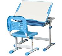 DecHome - Banco Scuola con Sedia Regolabili in Altezza per Bambini 6-12 Anni Cassetto e Piano Inclinabile Blu 66x47x52-77 cm