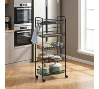 DecHome - Carrello Cucina con Ruote, Portafrutta Portatutto Multiuso in Acciaio e Plastica Dimensioni 45x26.5x106 cm Nero