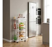 DecHome - Carrello Cucina con ruote Portafrutta Portatutto Multiuso in Legno e Metallo Dimensioni 47x37x83 cm colore Bianco
