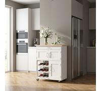DecHome Carrello Cucina Isola Mobile Portabottiglie in Legno 67x37x87 cm Bianco