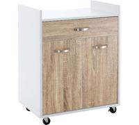 DecHome Carrello Cucina Mobile 2 Ante 1 Cassetto 60x40x77cm Bianco/Rovere