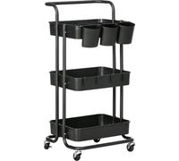 DECHOME - Carrello Cucina Multiuso a 3 Livelli con Cestini e Ganci Rimovibili Ripiano con 12 Divisori colore Nero