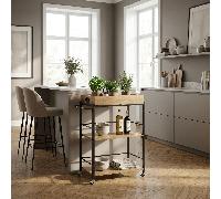 DecHome Carrello Cucina Multiuso in Metallo Dimensioni 72x40x86cm colore Nero/Legno