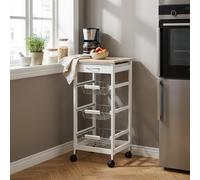 DecHome Carrello Cucina Portafrutta Multiuso in Metallo 37x37x77,5 Bianco/Rovere