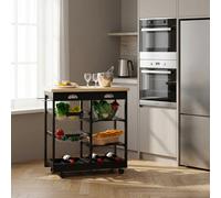 DecHome Carrello Cucina Portafrutta Multiuso Portabottiglie Legno 74x37x76 Nero