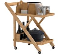 DecHome Carrello da Cucina Portavivande Pieghevole a 2 Livelli con Portabottiglie in Legno di Bambù - NDEF248