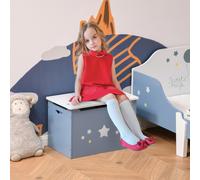 DecHome Cassapanca Baule Portagiochi Legno Blu Bianco Cameretta Bambini