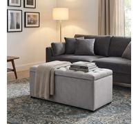 DecHome Cassapanca in Velluto Panca contenitore + 2 Pouf 75x40x42cm Grigio Perla