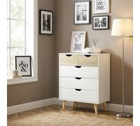 DecHome Cassettiera Camera da Letto 5 Cassetti Legno 60x40x77,5 Bianco/Legno
