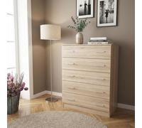 Cassettiera Camera da Letto 5 Cassetti Legno 80x45x111 Quercia DecHome