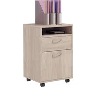 DecHome - Cassettiera da Ufficio Portadocumenti con Ripiano Aperto e 2 Cassetti in Legno e Metallo 40x35x60 cm colore Rovere