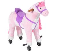 DecHome Cavallo a Dondolo con 4 Rotelle Suoni Realistici e Poggiapiedi Cavalcabile per Bambini 3+ Anni colore Rosa - DH33045