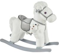 DecHome Cavallo a Dondolo in Peluche e Legno con Suoni e Orsetto Cavalcabile per Bambini da 18+ Mesi colore Bianco - 118WTe330