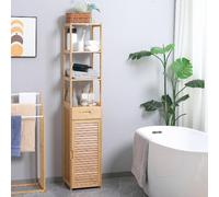 DecHome Colonna Bagno 1 Anta 1 Cassetto 2 Ripiani 32x30x163 cm in Bambù