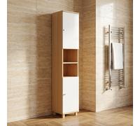 DecHome Colonna Bagno 2 Ante 1 Cassetto 30x30x166 cm Bianco/Legno Naturale