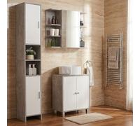 DecHome Colonna Bagno 2 Ante 1 Ripiano 30x30x180 cm Grigio/Bianco