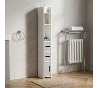 DecHome Colonna Bagno Salvaspazio 1 Anta 2 Cassetti 2 Ripiani Moderno Dimensioni 15x17x120 cm colore Bianco/Grigio