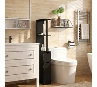 DecHome Colonna Bagno Salvaspazio 2 Ante 1 Ripiano 15,2x29,8x118 cm Nero