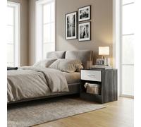 DecHome Comodino 1 Cassetto e 1 Vano Set 2 Comodini 39x28x41 Bianco/Grigio Scuro