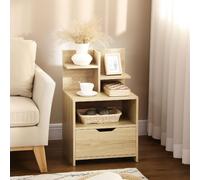 DecHome Comodino Camera da Letto 1 Cassetto e 1 Vano Giorno 45x35x73 Legno