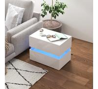 DecHome Comodino Camera da Letto 2 Cassetti con Luci LED 60x39x47 Bianco